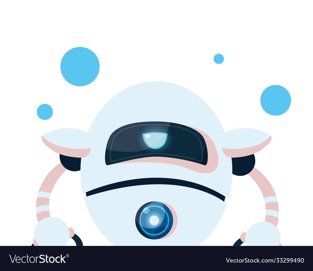 White robot cartoon with blue circles