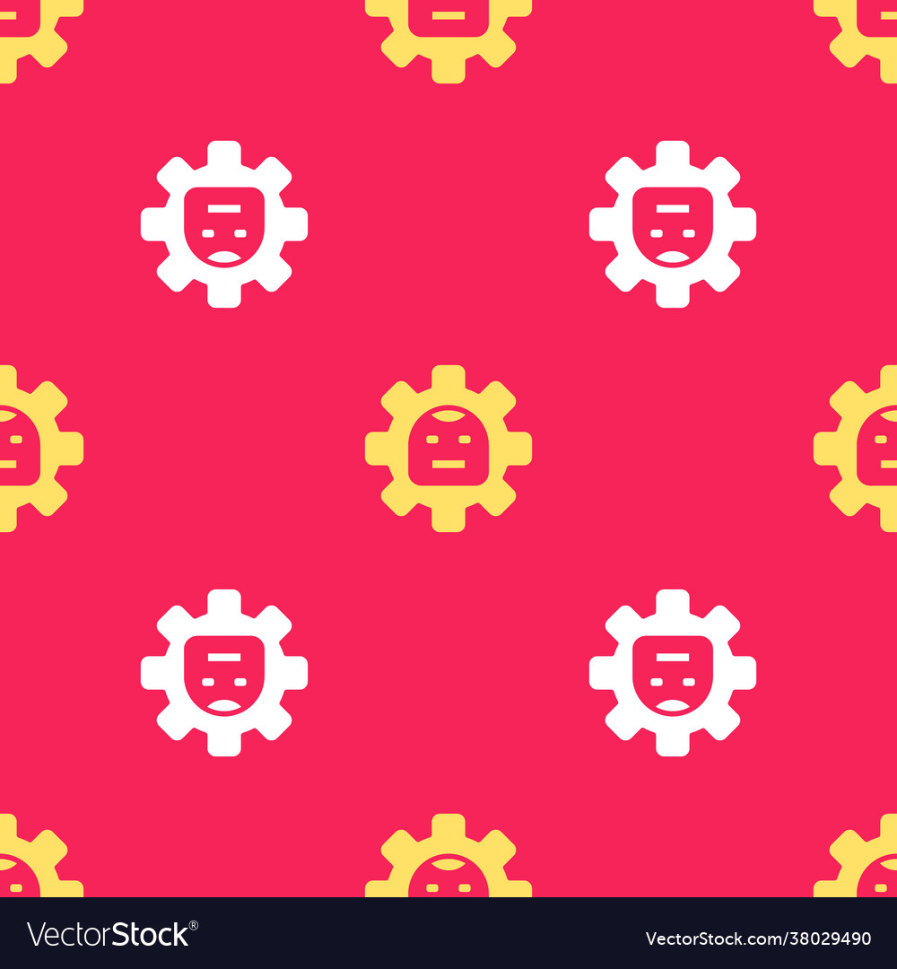 Yellow robot icon isolated seamless pattern on red