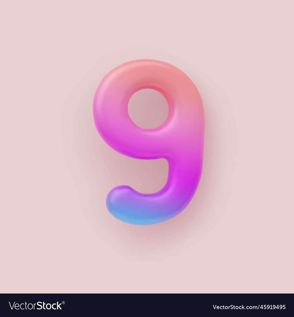 3d colorful gradient number 9 on a light vector image 3d colorful gradient number 9 on a light
