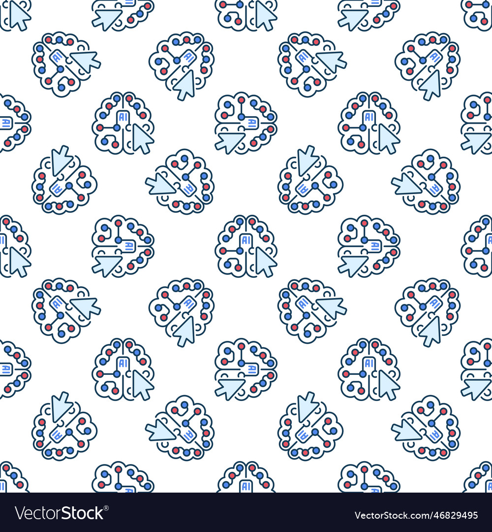 Ai brain and mouse cursor colored seamless pattern vector image Ai brain and mouse cursor colored seamless pattern