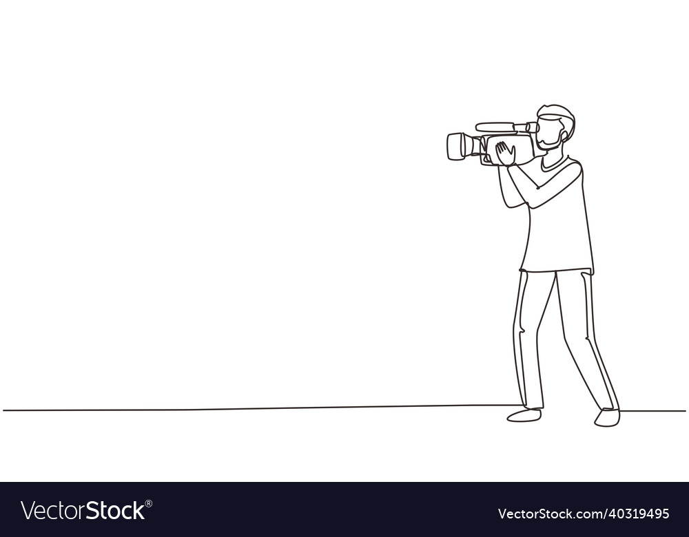 Continuous one line drawing professional camera Vector Image