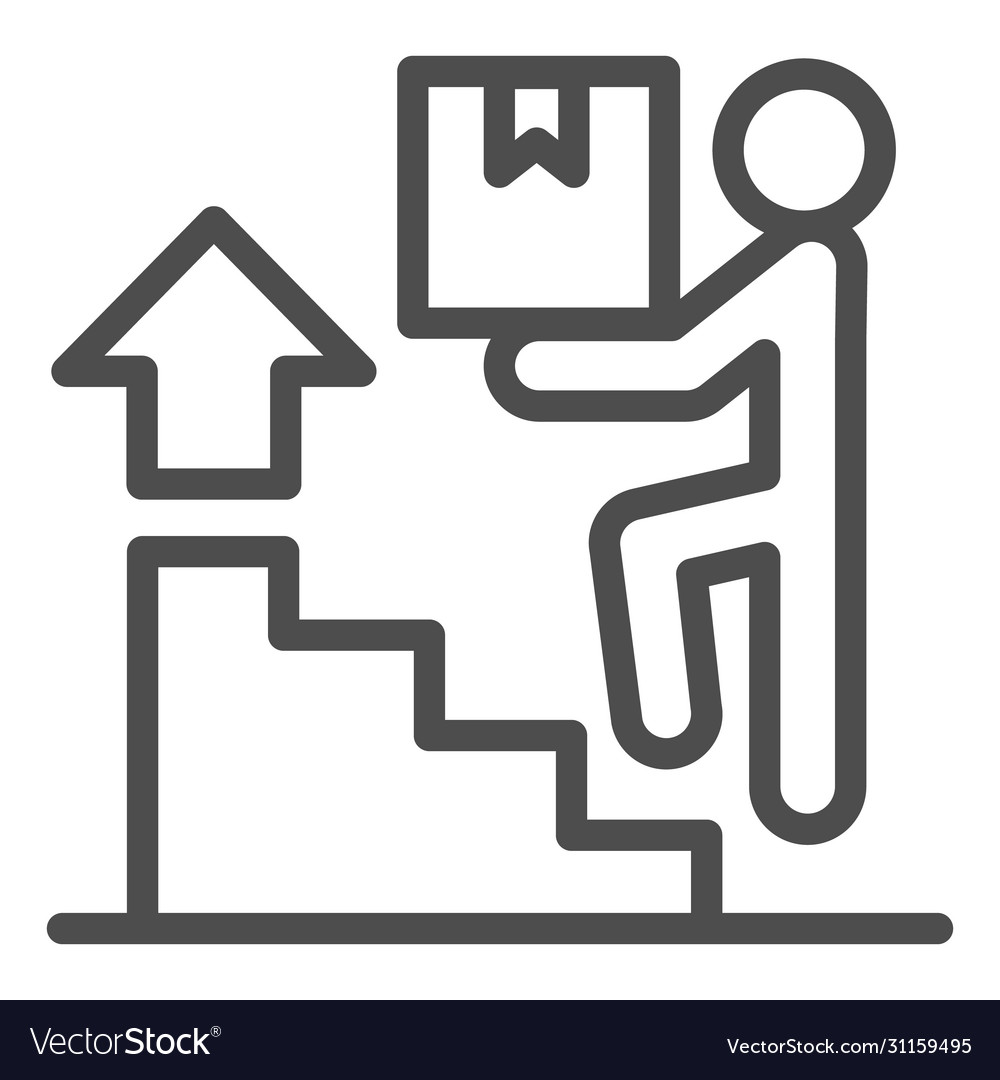 Courier on stairs with box line icon logistic vector image Courier on stairs with box line icon logistic