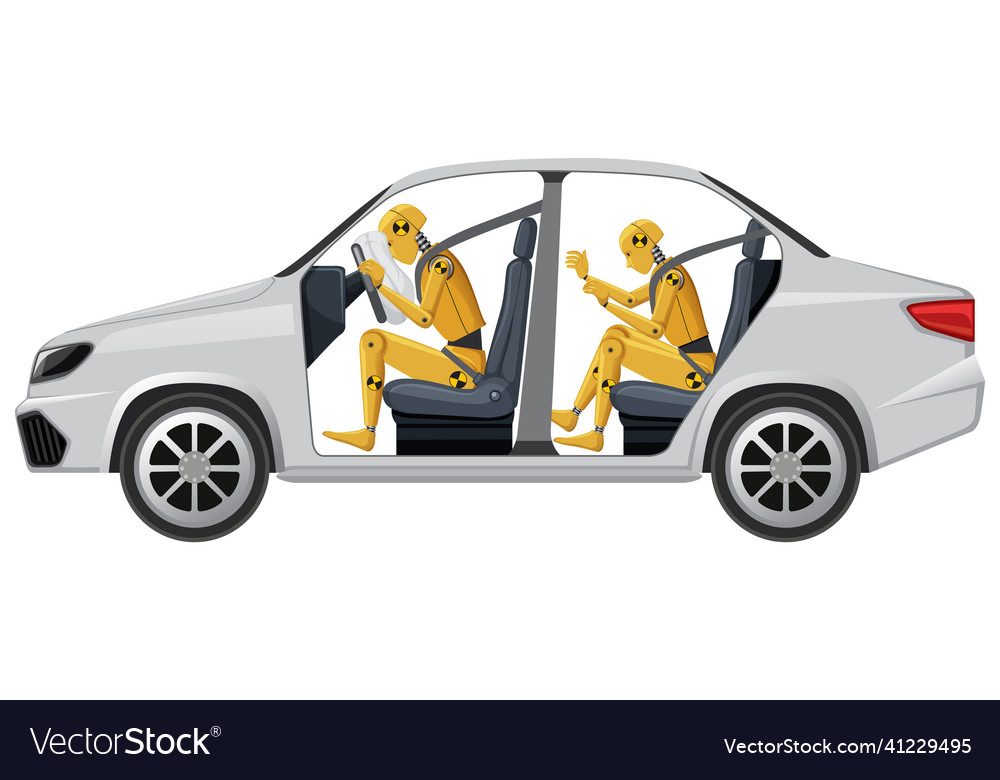 Crash test dummy in a car airbag Royalty Free Vector Image