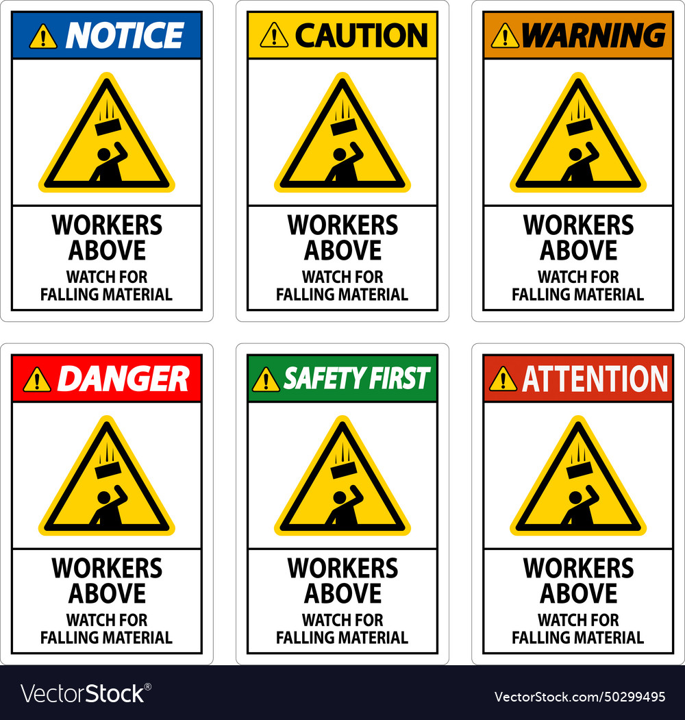 Danger sign workers above watch for falling