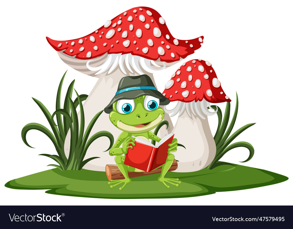 Green frog reading book