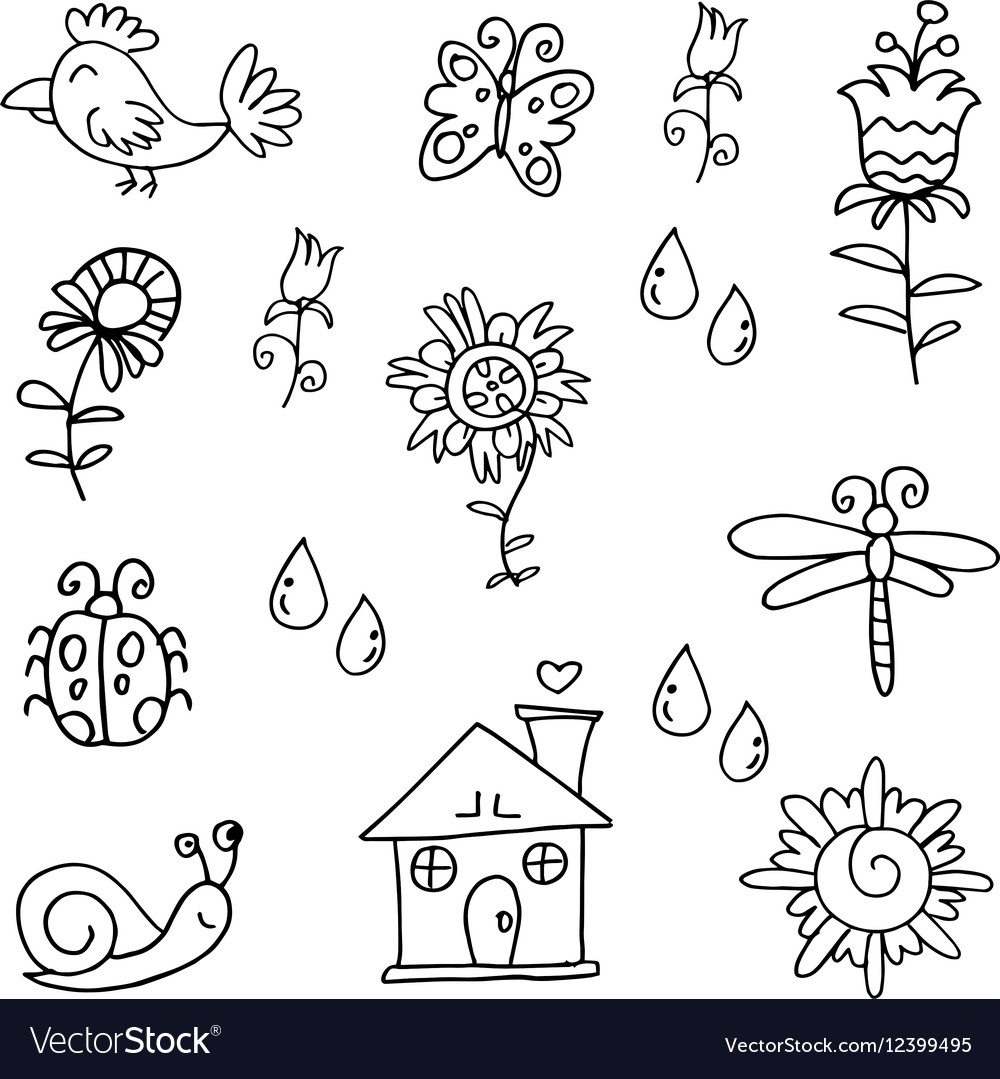 Hand draw object spring doodles