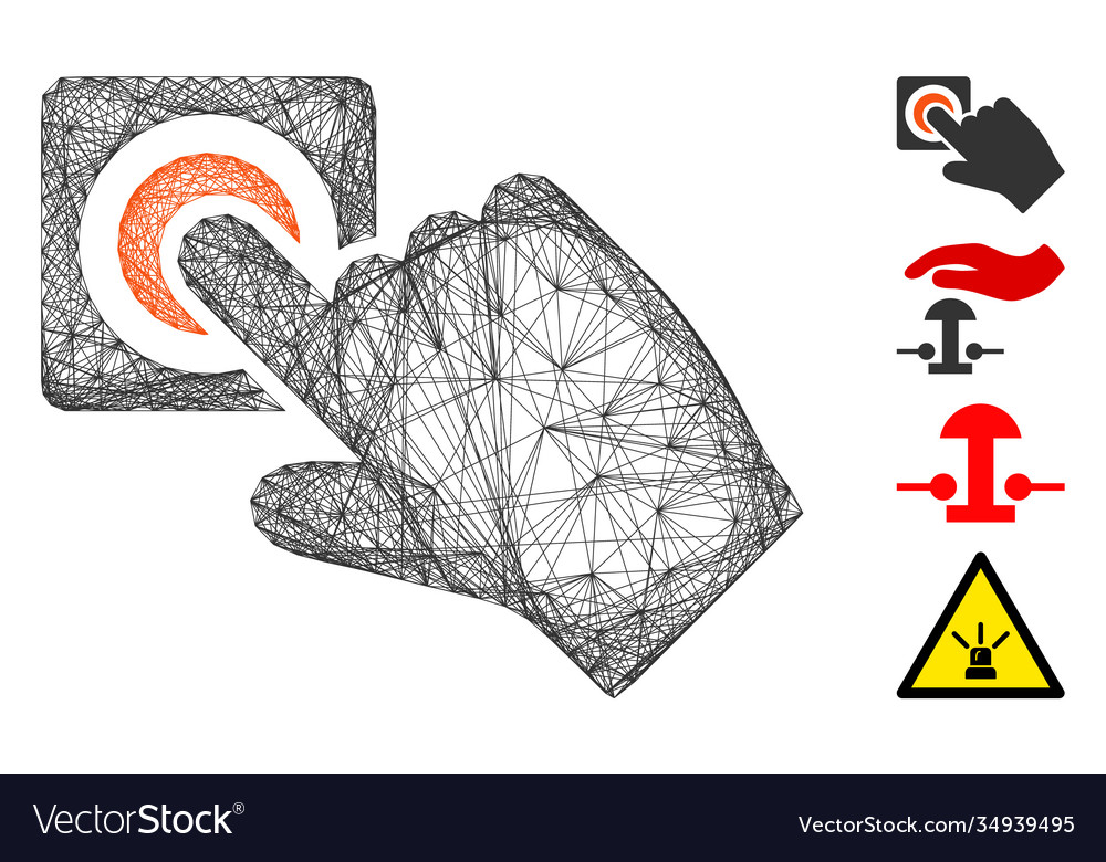 Hatched push alarm button mesh vector image Hatched push alarm button mesh