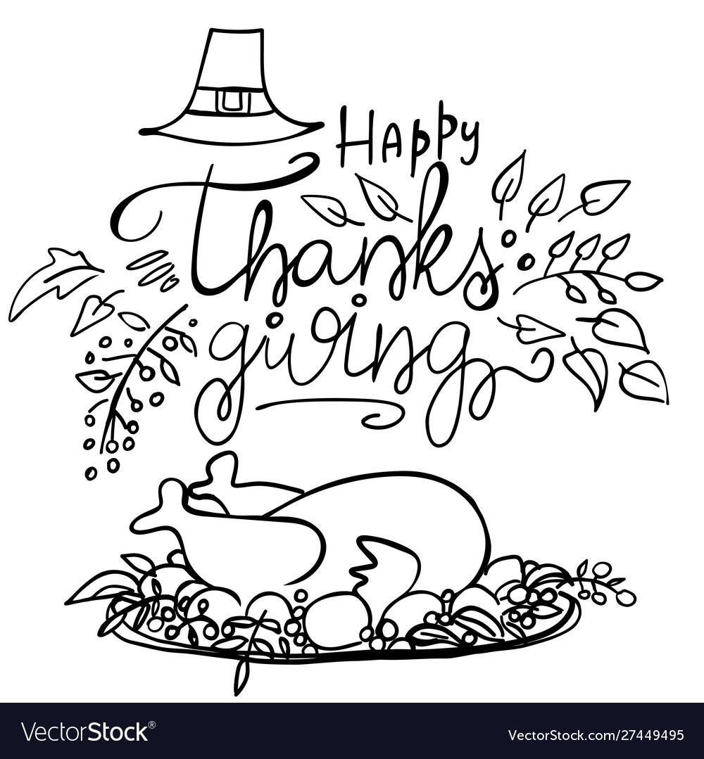 Lettering happy thanksgiving and festive turkey