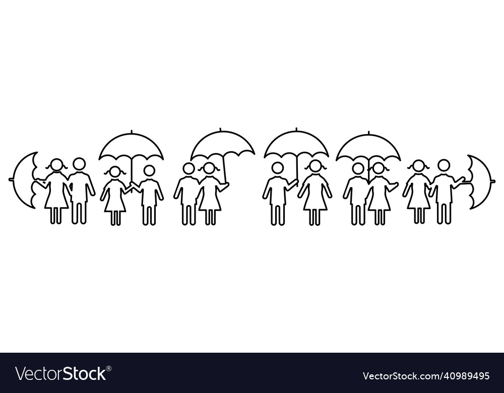 Man and woman with umbrella icon set