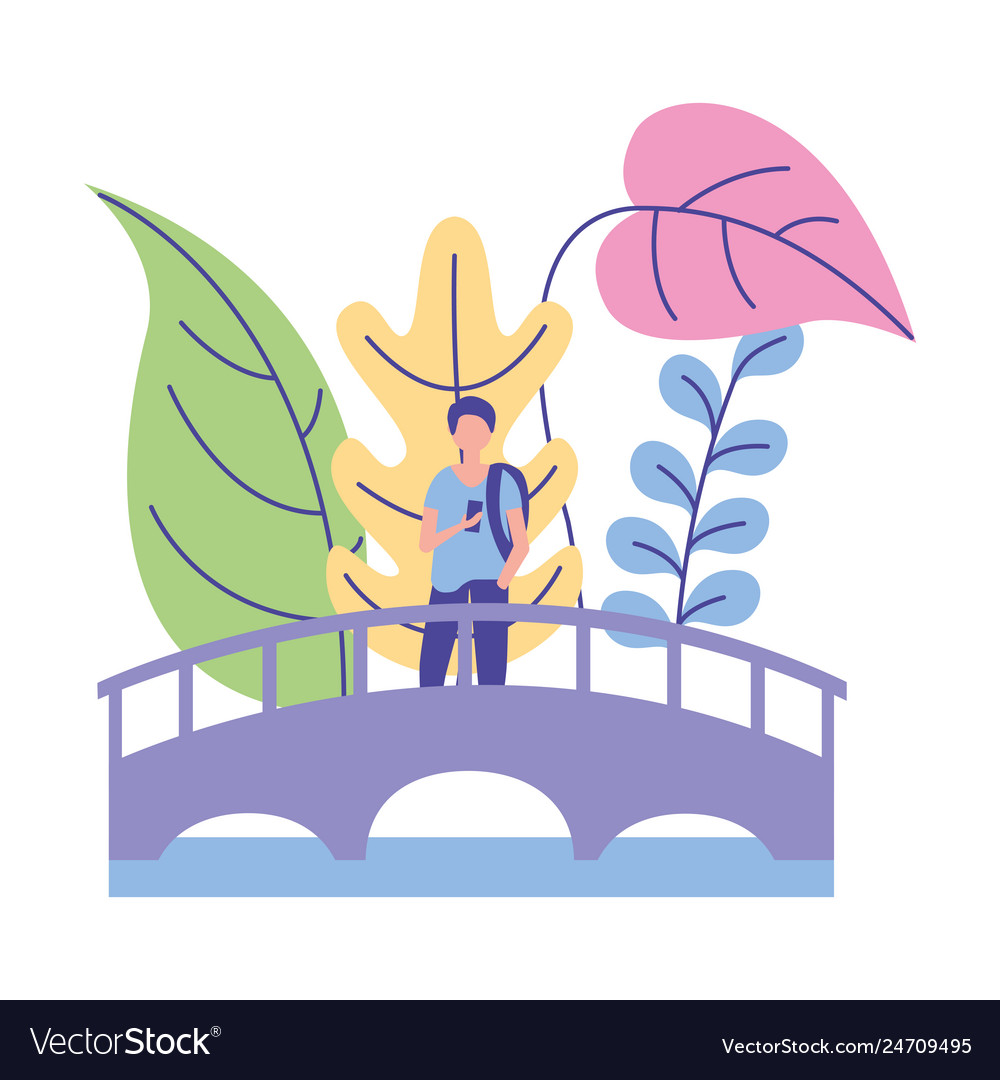 Man Walking In The Bridge Nature Plants Royalty Free Vector