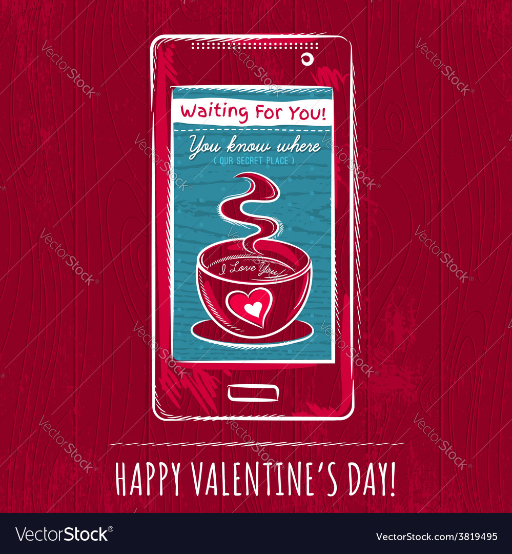 Red valentine card with smart phone