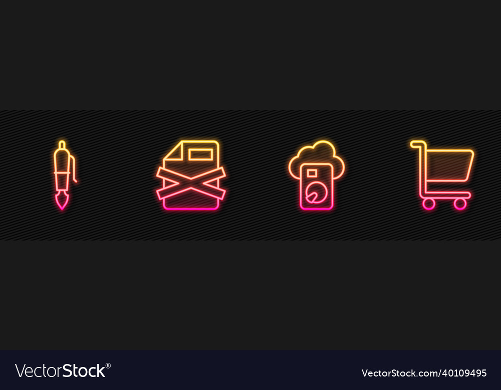 Set line cloud database fountain pen nib delete Vector Image Set line cloud database fountain pen nib delete