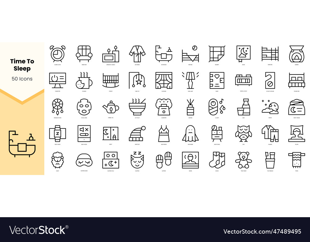 Set of time to sleep icons simple line art style