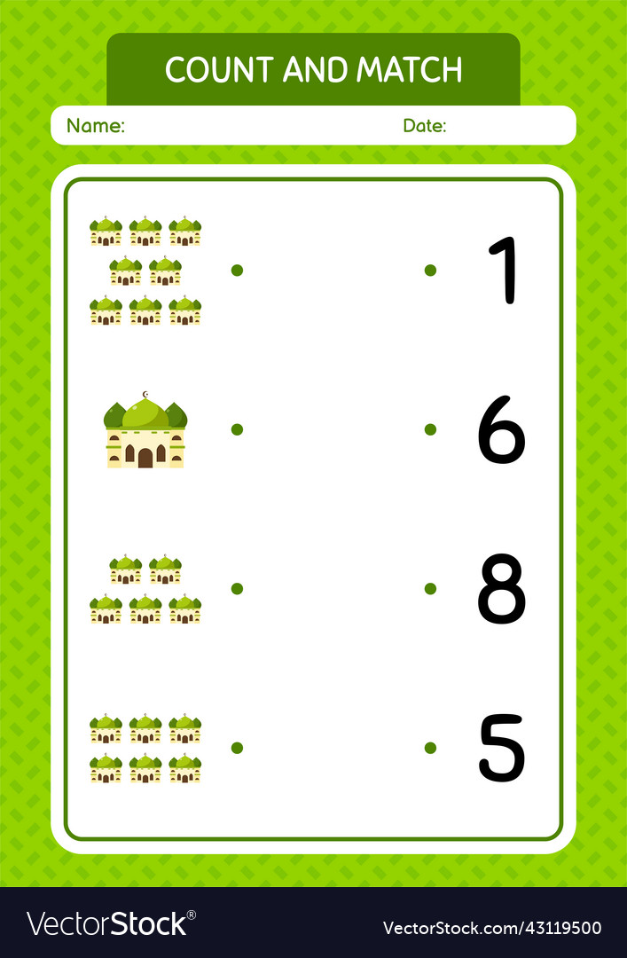 Count and match game with mosque worksheet