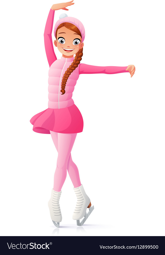 Cute smiling young girl figure skating