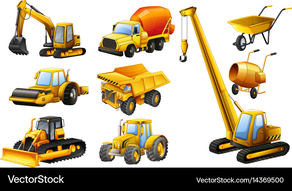 Different types construction trucks Royalty Free Vector