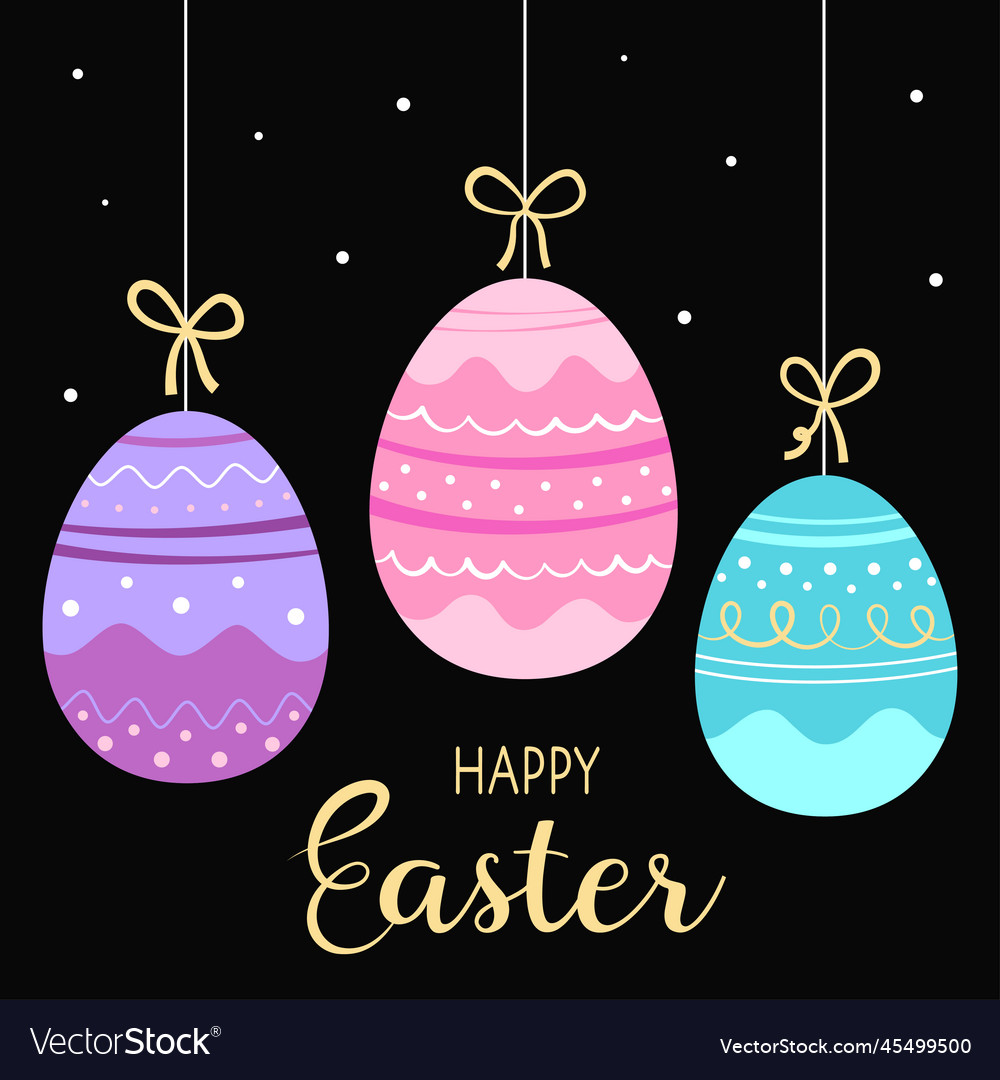 Easter greeting card with cute eggs on black