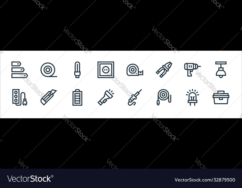 Electrician tools and line icons linear set vector image Electrician tools and line icons linear set