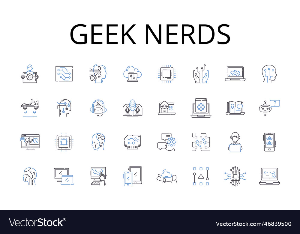 Geek nerds line icons collection brainiacs vector image Geek nerds line icons collection brainiacs