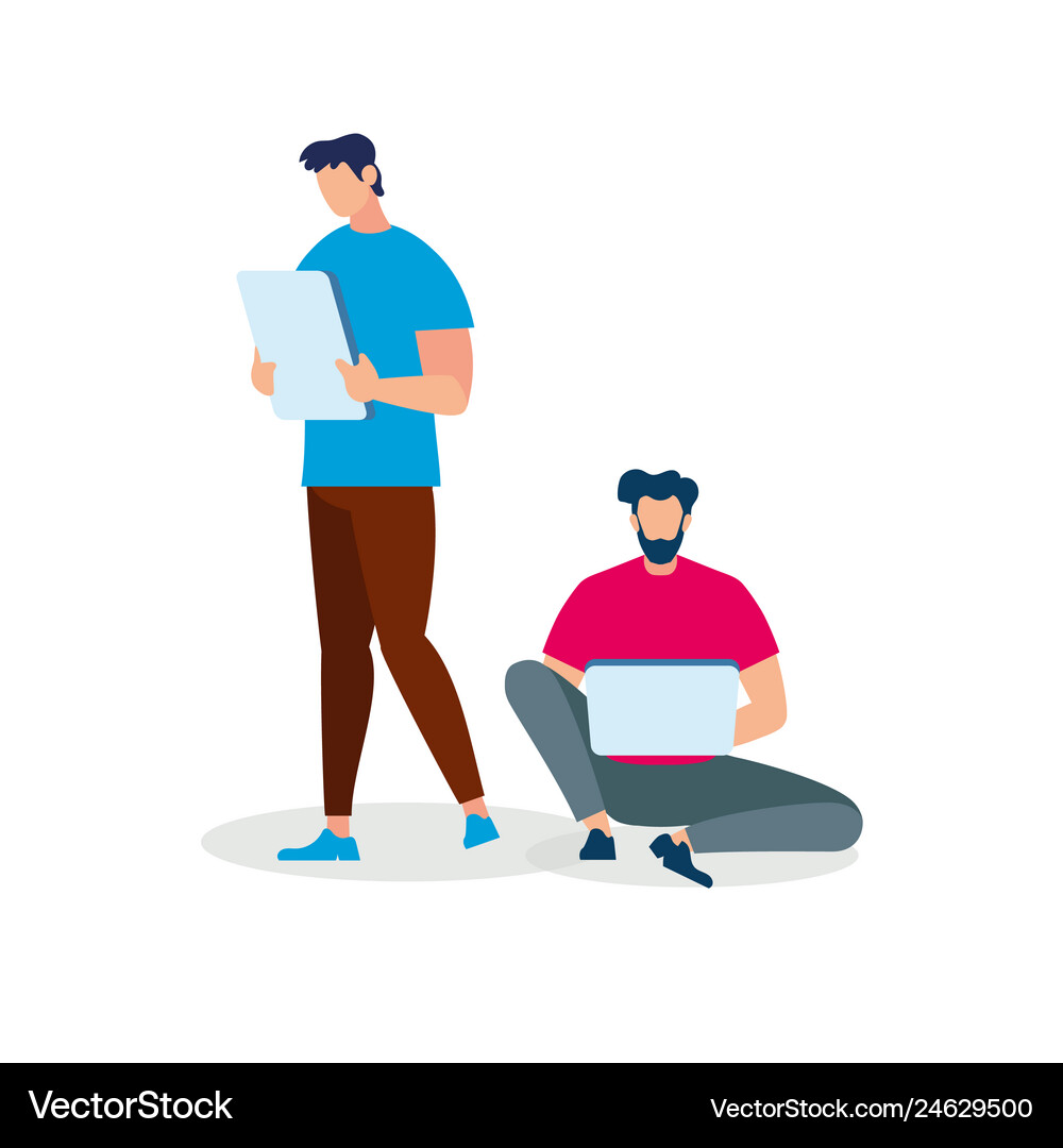 Men with gadgets isolated on white background Vector Image