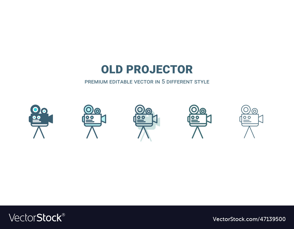 Old projector icon in 5 different style outline vector image Old projector icon in 5 different style outline