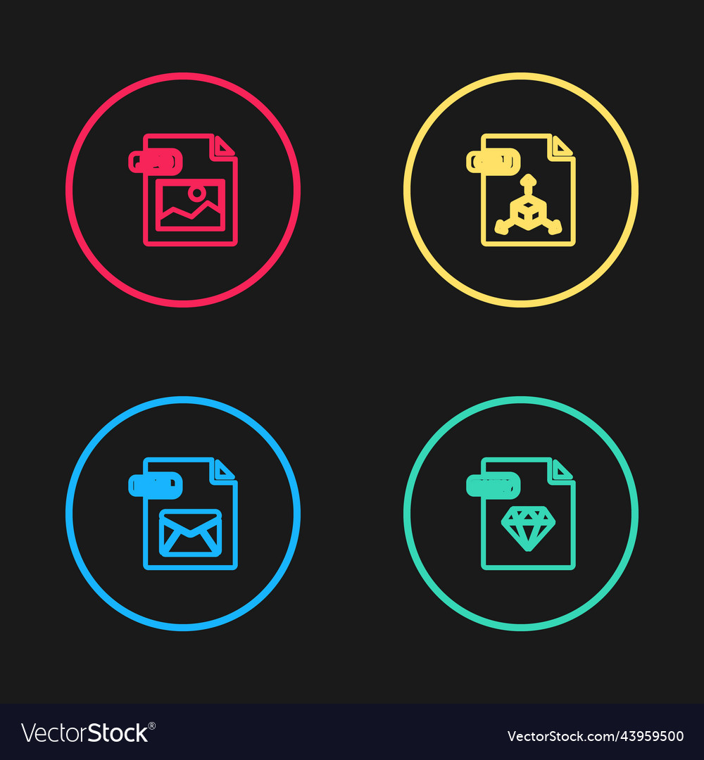 Set line eml file document ruby obj and jpg icon vector image Set line eml file document ruby obj and jpg icon