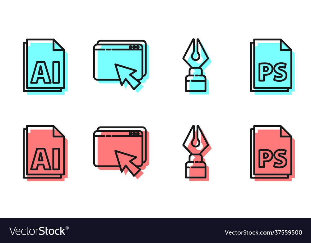 Set line fountain pen nib ai file document web vector image Set line fountain pen nib ai file document web