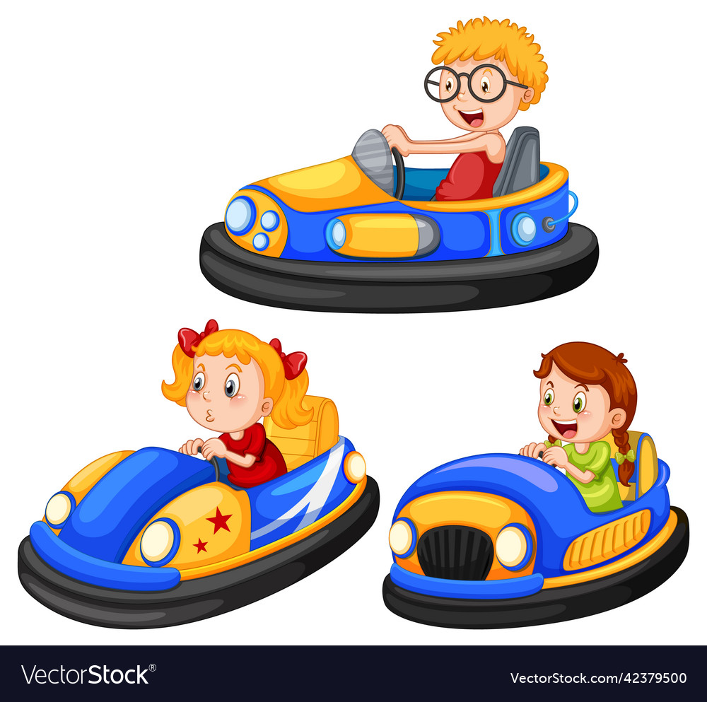 Set of different kids driving bumper cars Vector Image