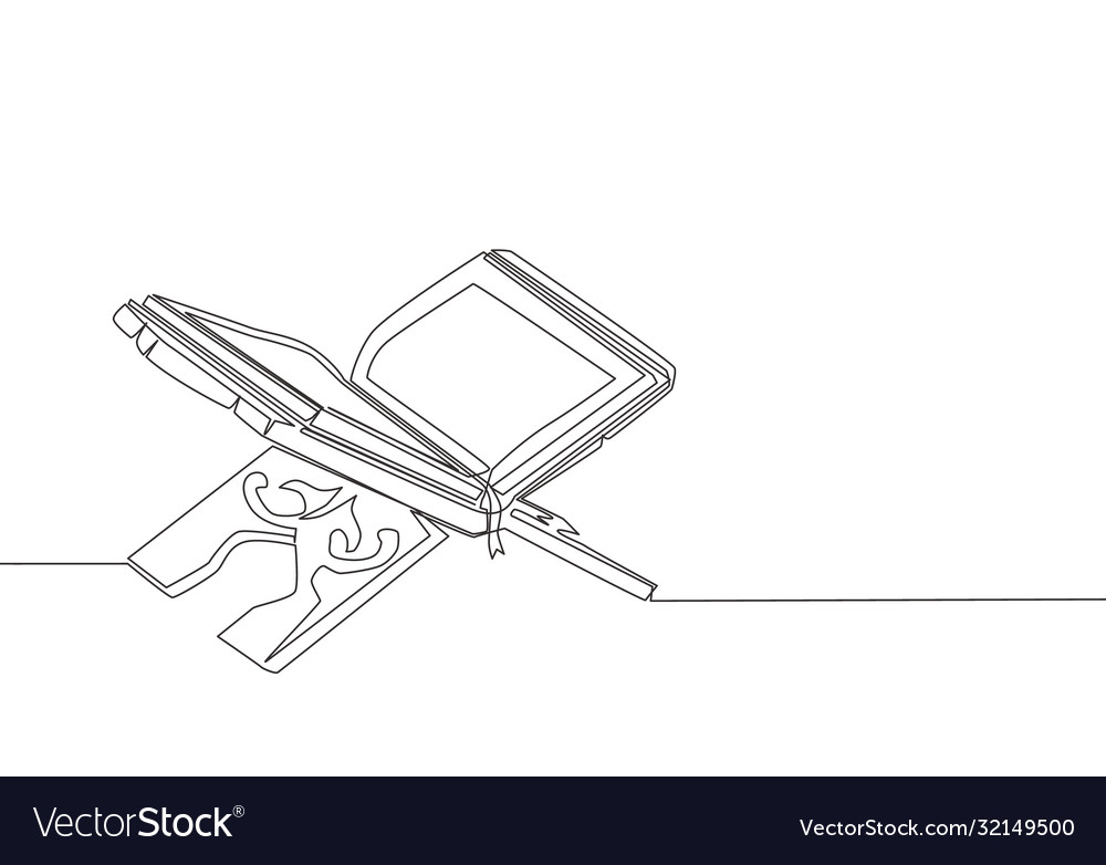 Single continuous line drawing open quran holy Vector Image