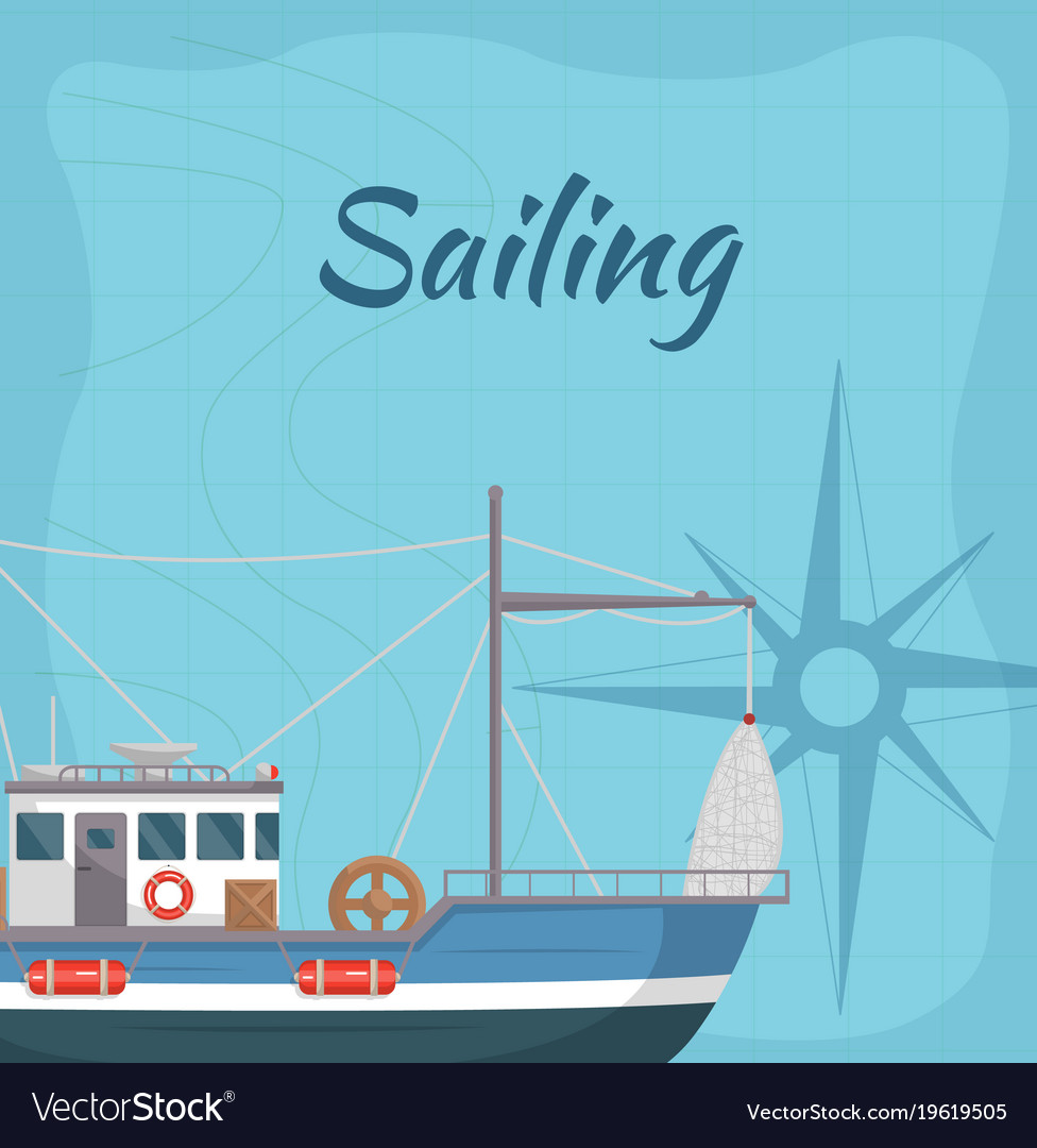 Commercial sailing poster with sea ship