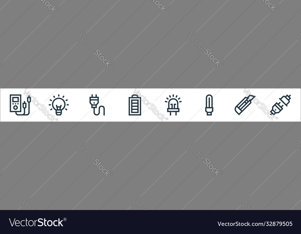 Electrician tools and line icons linear set vector image Electrician tools and line icons linear set