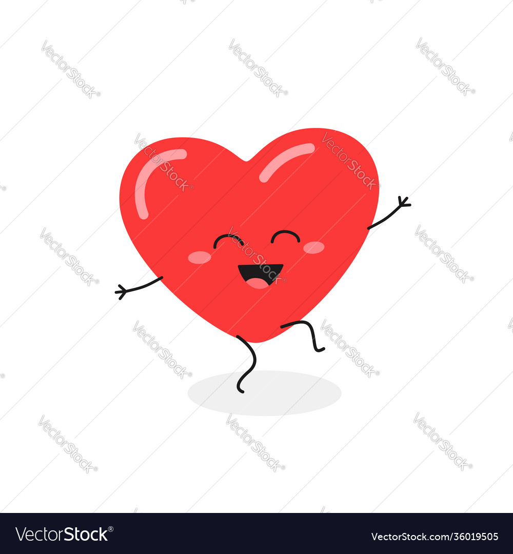 Funny happy cartoon red heart character dancing