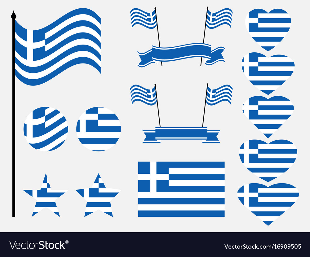 Greece flag set collection of symbols