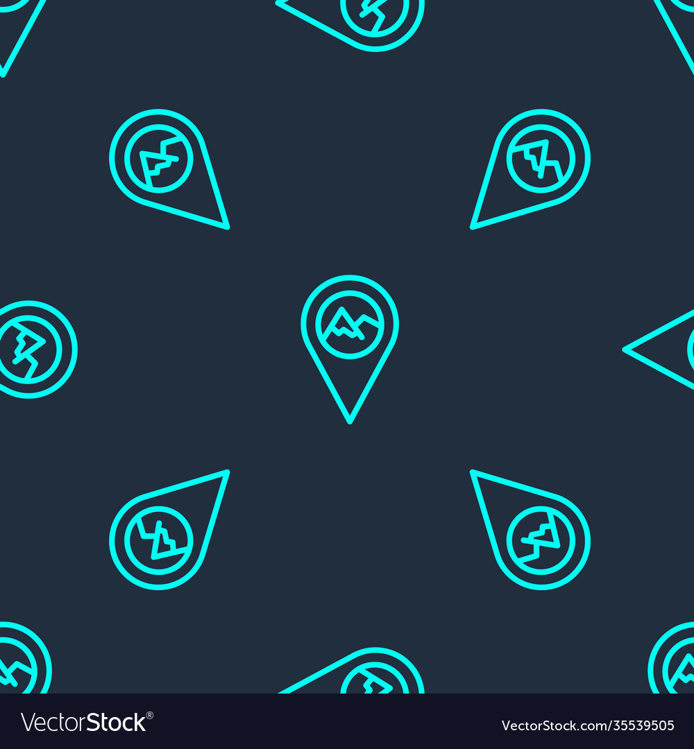 Green line map pointer with mountain icon isolated