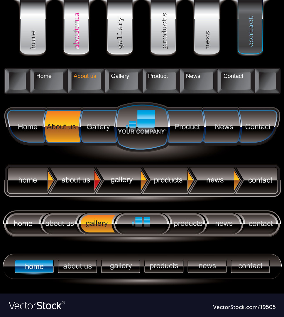Modern Black Menu Buttons Navigation