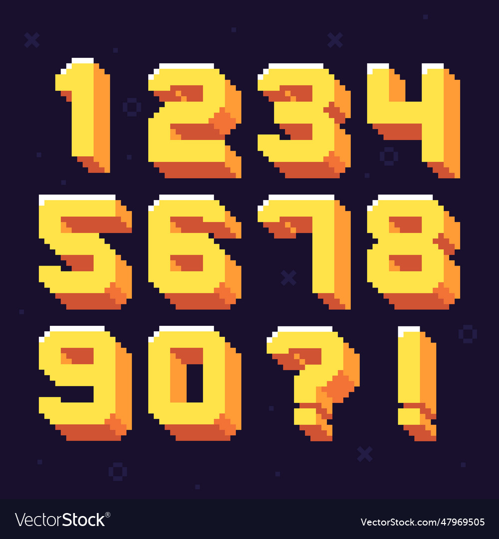 Pixelzahlen retro 8 Bit Pixel Anzahl Schriftsatz vector image Pixelzahlen retro 8 Bit Pixel Anzahl Schriftsatz
