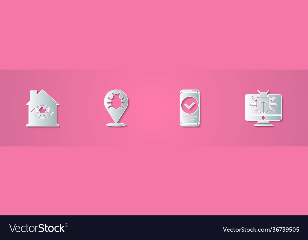 Set paper cut house with eye scan system bug Vector Image Set paper cut house with eye scan system bug