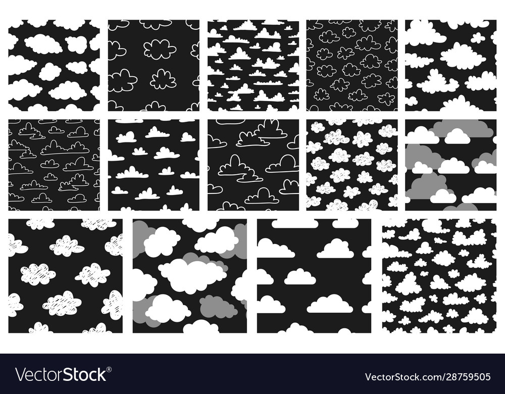 Set seamless pattern with funny clouds