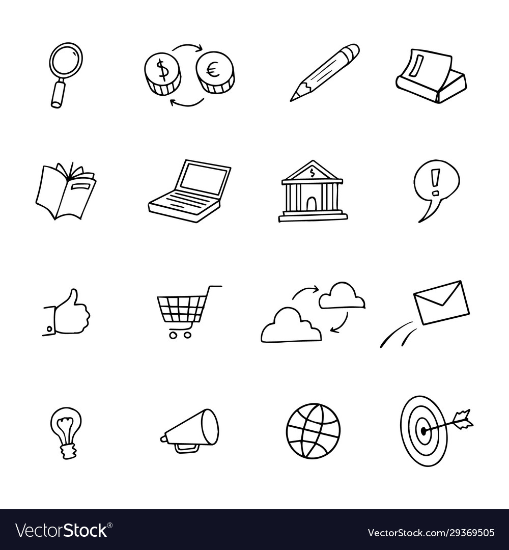 Sketchy doodle web network shop computer icon set vector image Sketchy doodle web network shop computer icon set
