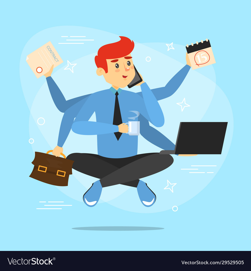 young-man-doing-many-things-at-once-royalty-free-vector