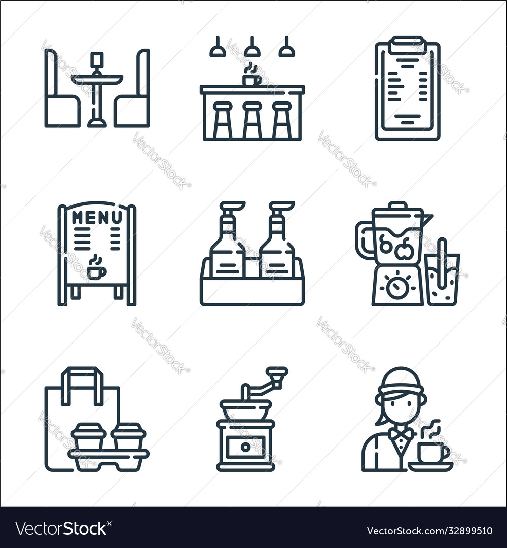 Cafe line icons linear set quality