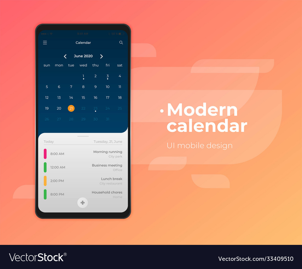 Calendar mobile apptasks ui ux design mockup image vector image Calendar mobile apptasks ui ux design mockup image