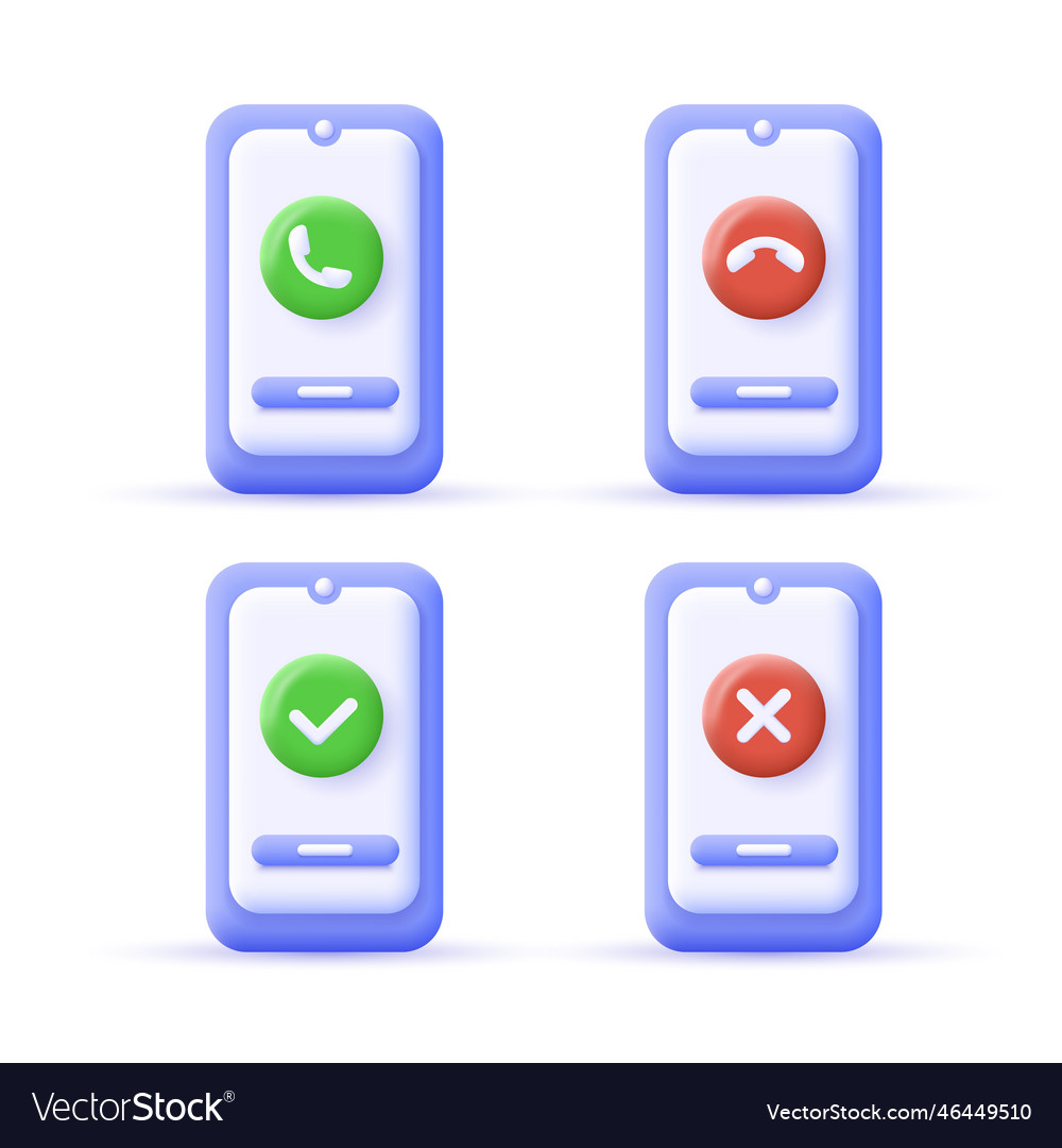 Call close or exit check buttons on mobile phone vector image Call close or exit check buttons on mobile phone