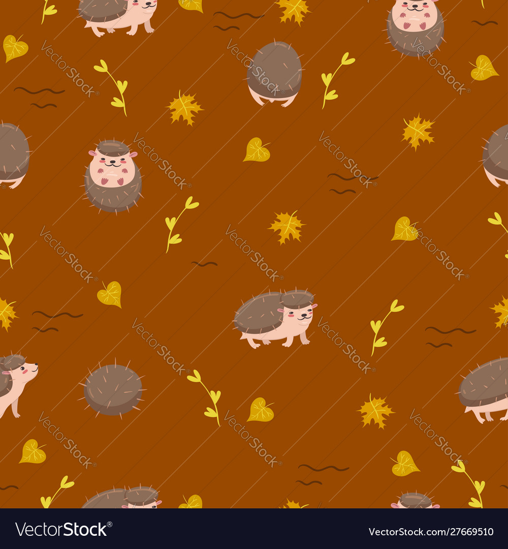 Cute hedgehogs on a brown background seamless vector image Cute hedgehogs on a brown background seamless