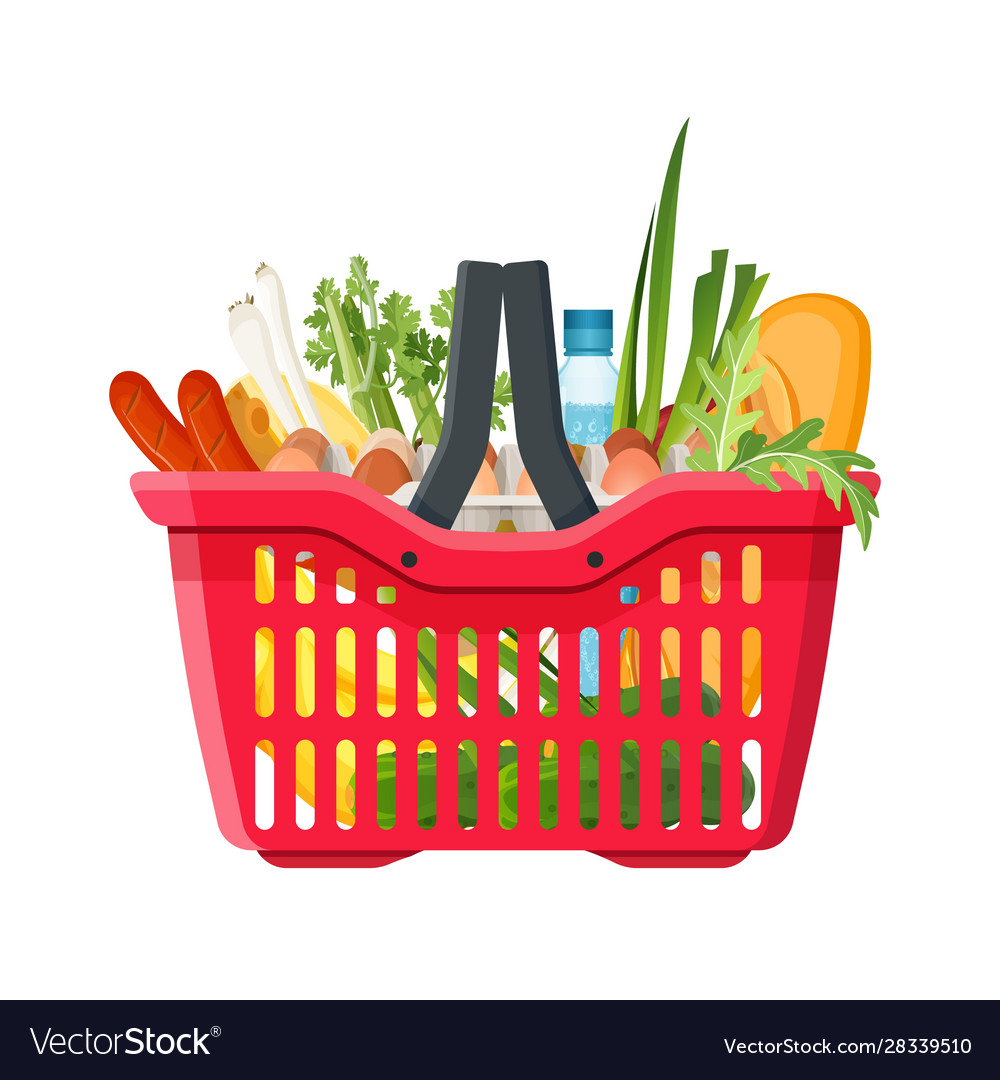 Full shopping basket market food and products Vector Image