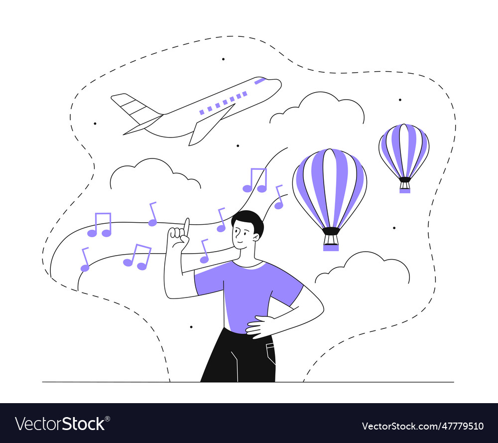 Man with dreams line concept