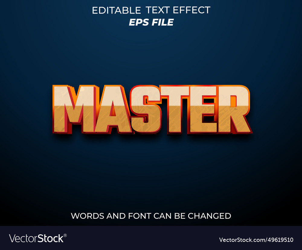 Master text effect font editable typography 3d vector image Master text effect font editable typography 3d