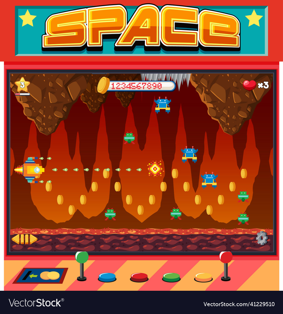 Retro pixel space game interface vector image Retro pixel space game interface