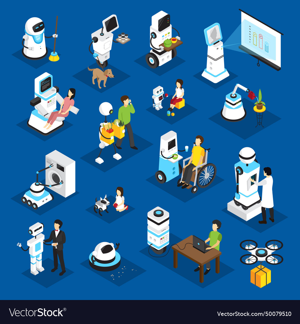 Robots isometric set Vector Image Robots isometric set