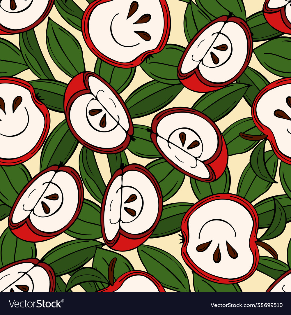 Seamless pattern with red apple slices